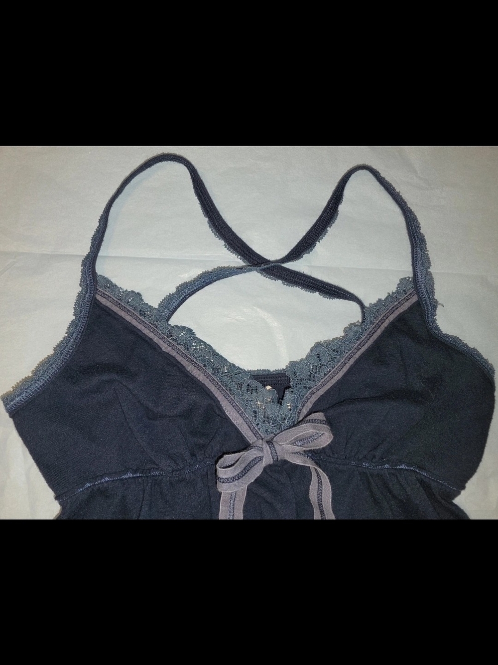 Y2k Era Vintage Hollister Navy Lace-Trim Babydoll Cami - Picture 2 of 2